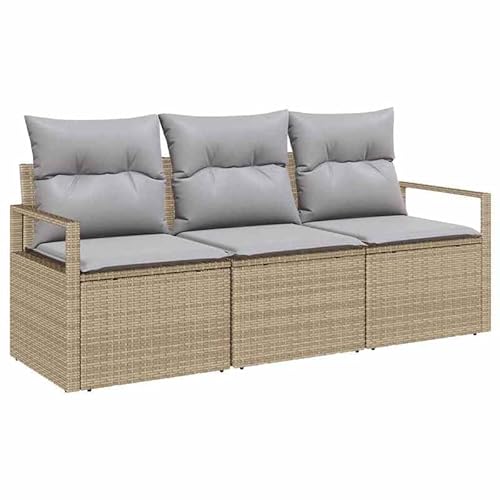 Eleganz Gartensofa-Set 3-teilig Beige Poly-Rattan - Gartenmöbel für Terrasse & Balkon - Wetterfest & pflegeleicht - Modernes Design für gemütliche Stunden im Freien von Eleganz