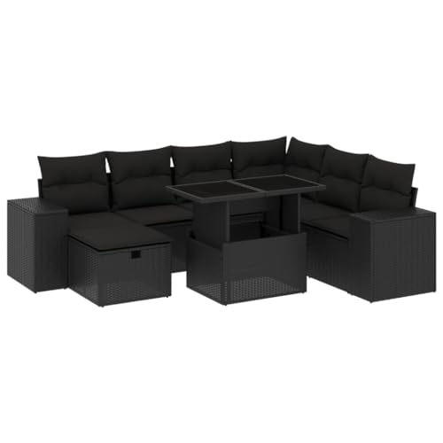 Eleganz Gartensofa Set 8-TLG. Schwarz Poly Rattan mit Kissen – Wetterfest & Bequem für Terrasse, Balkon und Garten – Moderne Outdoor Möbel von Eleganz