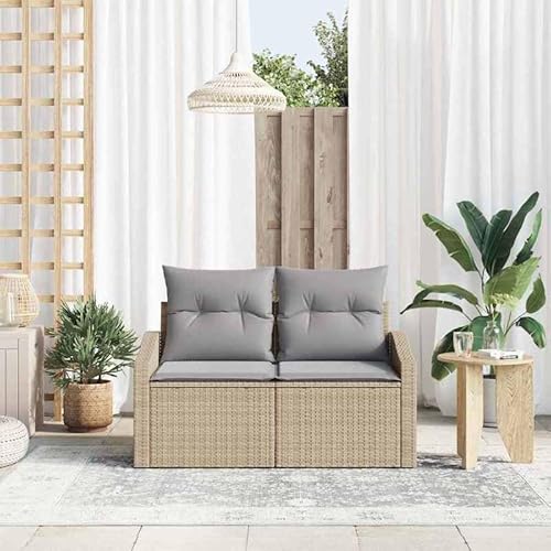 Eleganz Gartensofa aus Poly-Rattan mit Kissen - Beige 123x62x69cm - Wetterfest & Bequem - Ideal für Garten, Terrasse oder Balkon - Modernes Design für Outdoor-Entspannung von Eleganz