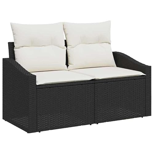 Eleganz Gartensofa aus Poly-Rattan mit Kissen - Modernes 3-Sitzer Gartensofa Schwarz 123x62x69cm - Wetterfest & Bequem für Terrasse oder Garten von Eleganz