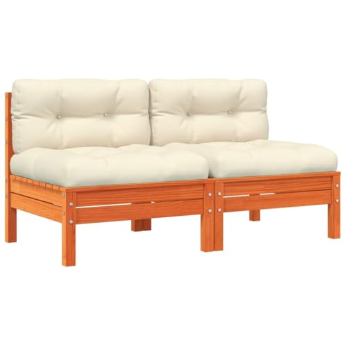Eleganz Gartensofa ohne Armlehnen aus massivem Kiefernholz mit Kissen, 2 STK. wachsbraun – Langlebiges und stilvolles Gartensitzmöbel für Terrasse und Garten von Eleganz