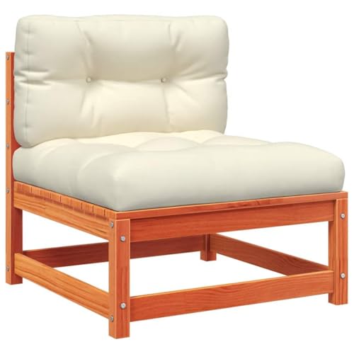 Eleganz Gartensofa ohne Armlehnen aus massivem Kiefernholz mit Kissen - Wachsbraun, langlebig und wetterfest für Terrasse und Garten von Eleganz