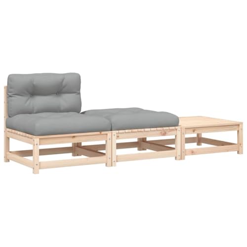 Eleganz Gartensofa ohne Armlehnen aus massivem Kiefernholz mit Kissen und Hockern - Langlebiges und natürliches Gartensitzmöbel für Terrasse und Garten von Eleganz