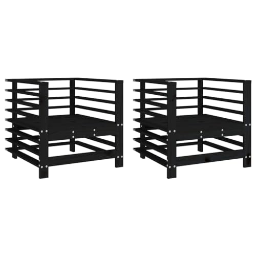 Eleganz Gartenstühle 2 STK. Schwarz Massivholz Kiefer - Langlebige Gartensitzmöbel aus massivem Kiefernholz für Terrasse und Garten von Eleganz
