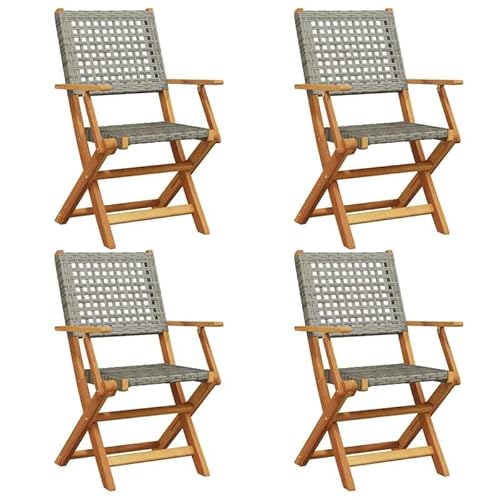 Eleganz Gartenstühle 4 STK. faltbar Grau PE-Rattan & Akazien-Massivholz mit Öl-Finish - langlebig und witterungsbeständig für Terrasse, Balkon und Garten Eleganz Gartenstühle 4 STK. faltbar Grau PE-Rattan & Akazien-Massivholz mit Öl-Finish - langlebig und witterungsbeständig für Terrasse, Balkon und Garten von Eleganz