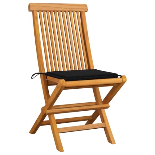 Eleganz Gartenstühle 4er Set aus Massivholz Teak mit schwarzen Kissen - langlebig & wetterfest für Terrasse, Garten oder Balkon - Bequeme Sitzmöbel für Outdoor Genuss von Eleganz