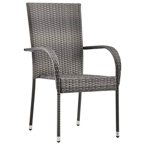 Eleganz Gartenstühle Stapelbar 2 STK. Grau - PE Rattan & Pulverbeschichtetes Stahlgestell - Langlebig & Platzsparend für Terrasse & Balkon von Eleganz