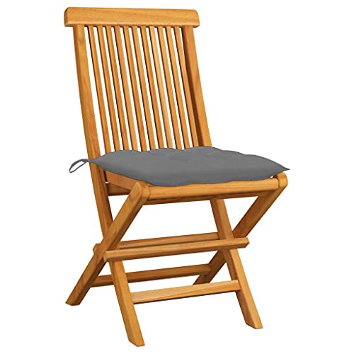 Eleganz Gartenstühle aus Massivholz Teak mit grauen Kissen, 2er Set – Langlebig & Wetterfest für Terrasse, Balkon oder Garten – Bequeme Sitzlösung für Outdoor-Komfort von Eleganz