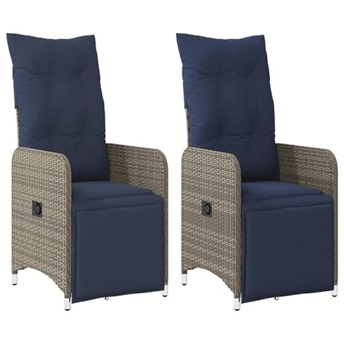Eleganz Gartenstühle verstellbar 2 STK. mit Kissen – Graue PE-Rattan Sessel mit Pulverbeschichtetem Stahl – Bequeme & langlebige Gartensitzmöbel für Terrasse, Balkon oder Garten von Eleganz