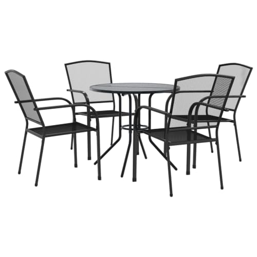 Eleganz Gartenstuhl-Set 5-TLG. stapelbar aus pulverbeschichtetem Stahl – Langlebig und platzsparend für Terrasse & Garten von Eleganz