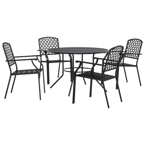 Eleganz Gartenstuhl-Set 5-TLG. stapelbar aus pulverbeschichtetem Stahl – langlebiges Gartenmöbel für Terrasse und Balkon von Eleganz