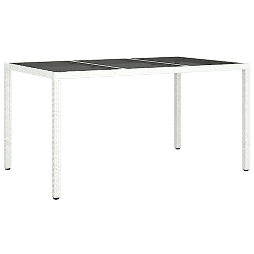 Eleganz Gartentisch 150x90x75 cm mit gehärtetem Glas & Poly Rattan - Weiß, pulverbeschichteter Stahl, langlebig & pflegeleicht, ideal für Garten, Terrasse oder Balkon von Eleganz