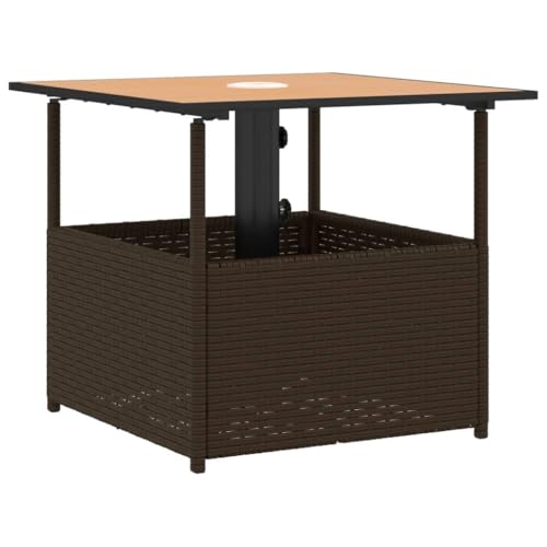 Eleganz Gartentisch aus Poly Rattan mit Schirmloch 55x55x46,5 cm - Brauner Outdoor-Tisch für Terrasse & Garten, Wetterfest & Langlebig von Eleganz