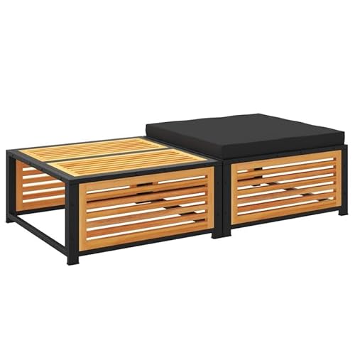 Eleganz Gartentisch mit Hocker aus Massivholz Akazie - Langlebiger Gartensitzmöbel Set mit öl-Finish & pulverbeschichtetem Stahl - Perfekt für Terrasse und Garten von Eleganz