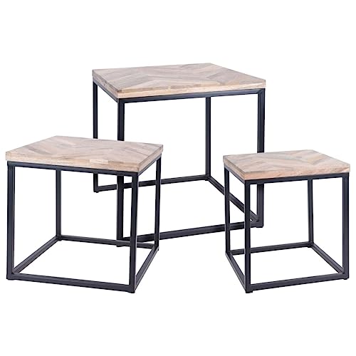Eleganz H&S Collection 3-TLG. Beistelltisch-Set aus Teakholz & Metall – Modernes Wohnaccessoire für Wohnzimmer, Balkon oder Terrasse – Langlebig & Stilvoll von Eleganz