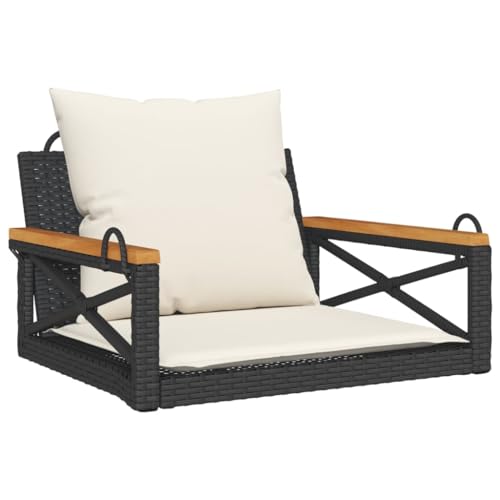 Eleganz Hängesessel mit Kissen Schwarz 63x62x40 cm - PE-Rattan, pulverbeschichteter Stahl & massives Akazienholz - Perfekt für Garten, Terrasse oder Balkon - Robust & stilvoll von Eleganz