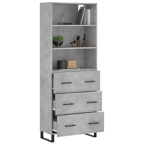 Eleganz Highboard Betongrau 69,5x34x180 cm aus Holzwerkstoff & Metall - Modernes Wohnzimmermöbel-Set für kleine Räume - Stilvoll & Platzsparend von Eleganz