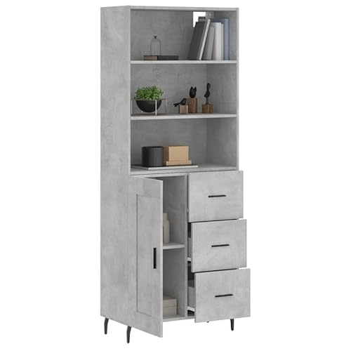 Eleganz Highboard Betongrau 69,5x34x180 cm für Wohnzimmer - Modernes Schrankmöbel aus Holzwerkstoff & Metall - Stilvolles Aufbewahrungsmöbel mit viel Stauraum von Eleganz
