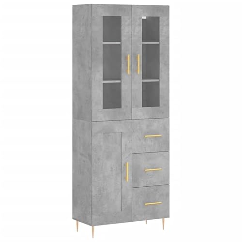Eleganz Highboard Betongrau | Wohnzimmermöbel-Set aus Holzwerkstoff | Modern & Platzsparend (69,5x34x180 cm) | Ideal für kleine Räume | Stauraum-Lösung von Eleganz