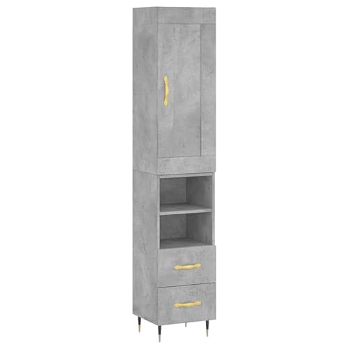 Eleganz Highboard Betongrau | Wohnzimmermöbel-Set aus Holzwerkstoff | Platzsparend für kleine Räume | Modernes Design 34,5x34x180 cm | Stabile Aufbewahrung von Eleganz