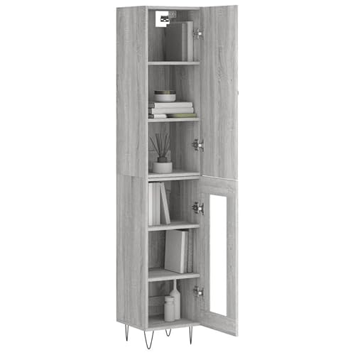 Eleganz Highboard Grau Sonoma 34,5x34x180 cm - Moderner Schrank aus Holzwerkstoff mit Metall- und Glaselementen - Stilvolles Wohnzimmermöbel-Set für mehr Stauraum Eleganz Highboard Grau Sonoma 34,5x34x180 cm - Moderner Schrank aus Holzwerkstoff mit Metall- und Glaselementen - Stilvolles Wohnzimmermöbel-Set für mehr Stauraum von Eleganz