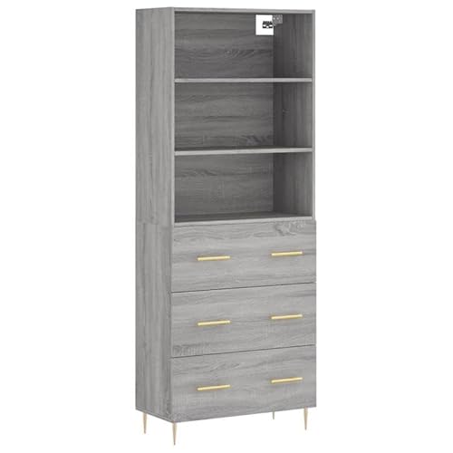 Eleganz Highboard Grau Sonoma 69,5x34x180 cm - Modernes Wohnzimmermöbel aus Holzwerkstoff, Platzsparend & Stilvoll für Kleine Räume von Eleganz