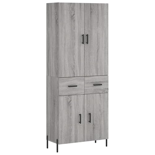 Eleganz Highboard Grau Sonoma 69,5x34x180 cm | Wohnzimmermöbel-Set aus Holzwerkstoff | Stilvolles Aufbewahrungsmöbel für Wohnzimmer | Platzsparend & Langlebig | Modernes Design für kleine Räume von Eleganz