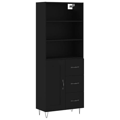 Eleganz Highboard Schwarz 69,5x34x180 cm | Wohnzimmermöbel-Set aus Holzwerkstoff | Platzsparend & stabil | Ideal für kleine Wohnungen & Moderne Einrichtungen von Eleganz