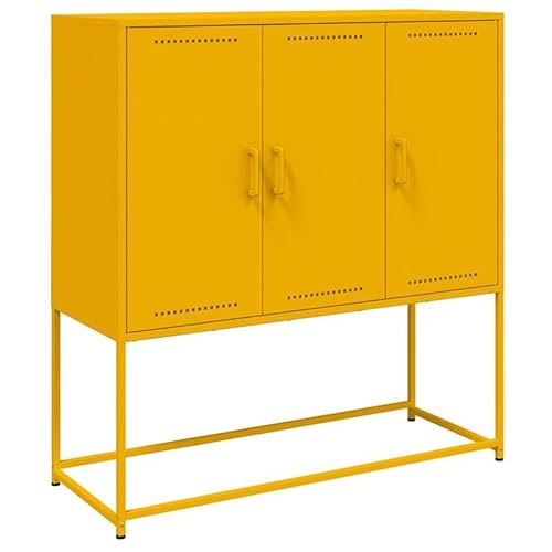 Eleganz Highboard Senfgelb 100,5x39x107 cm | Wohnzimmermöbel-Set aus Stahl | Stilvolles Aufbewahrungsmöbel für kleine Räume | Langlebig & Modern von Eleganz