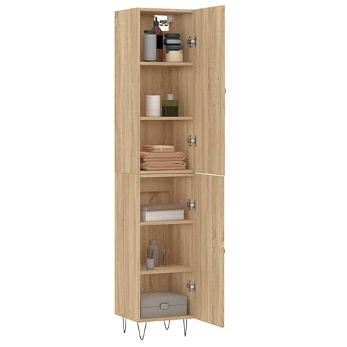 Eleganz Highboard Sonoma-Eiche 34,5x34x180 cm - Modernes Wohnzimmermöbel-Set aus Holzwerkstoff & Metall - Stilvolles Aufbewahrungsmöbel für Kleiderschrank oder Wohnbereich von Eleganz