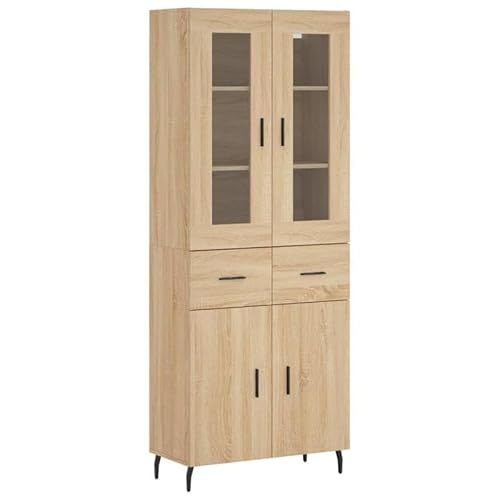 Eleganz Highboard Sonoma-Eiche 69,5x34x180 cm aus Holzwerkstoff mit Glas und Metall - Modernes Wohnzimmermöbel-Set für kleine Räume - Stauraumlösung mit stilvollem Design Eleganz Highboard Sonoma-Eiche 69,5x34x180 cm aus Holzwerkstoff mit Glas und Metall - Modernes Wohnzimmermöbel-Set für kleine Räume - Stauraumlösung mit stilvollem Design von Eleganz