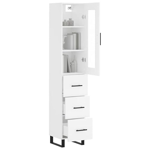 Eleganz Highboard Weiß 34,5x34x180 cm - Modernes Wohnzimmermöbel-Set aus Holzwerkstoff, Metall & Glas - Stilvolles Stauraum-Möbel für kleine Räume Eleganz Highboard Weiß 34,5x34x180 cm - Modernes Wohnzimmermöbel-Set aus Holzwerkstoff, Metall & Glas - Stilvolles Stauraum-Möbel für kleine Räume von Eleganz