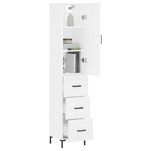 Eleganz Highboard Weiß 34,5x34x180 cm - Modernes Wohnzimmermöbel-Set aus Holzwerkstoff & Metall | Stilvolles Aufbewahrungsmöbel für kleine Räume | Langlebig & Platzsparend von Eleganz