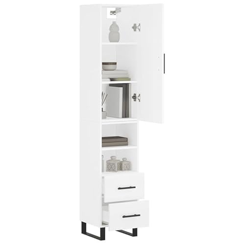 Eleganz Highboard Weiß 34,5x34x180 cm aus Holzwerkstoff & Metall - Modernes Wohnzimmermöbel-Set mit viel Stauraum - Ideal für kleine Wohnungen & Familien von Eleganz