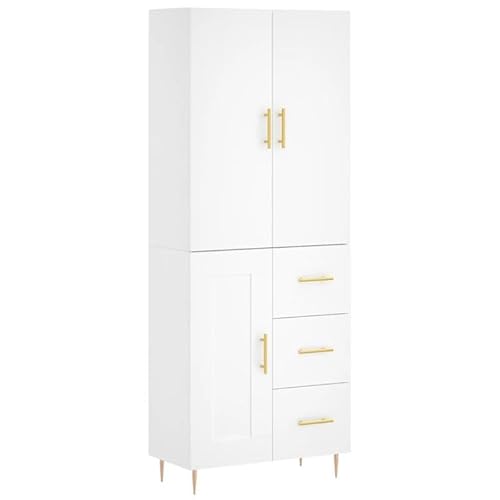 Eleganz Highboard Weiß 69,5x34x180 cm aus Holzwerkstoff & Metall - Modernes Wohnzimmermöbel-Set für kleine Räume - Stilvoll & Platzsparend von Eleganz