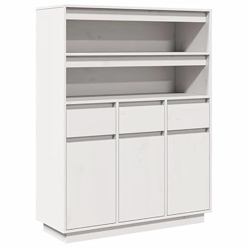 Eleganz Highboard Weiß aus Massivholz Kiefer - Wohnzimmermöbel Set 89x34x116,5 cm - Stilvolles & Langlebiges Schrankmodul für Kleine Räume von Eleganz