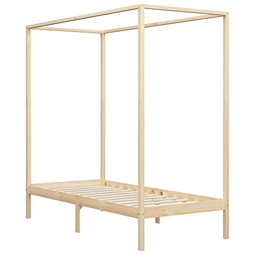 Eleganz Himmelbett-Gestell aus Massivholz Kiefer 90x200 cm | Robustes Bettgestell für Schlafzimmer | Natürliches Design & Langlebigkeit | Perfekt für erholsamen Schlaf von Eleganz