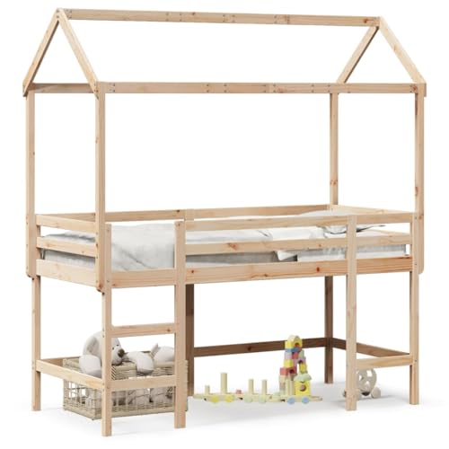 Eleganz Hochbett mit Leiter und Dach 80x200 cm aus Massivholz Kiefer - Kinderbett mit Stauraum & Spielbereich - Perfekte Lösung für kleine Räume Eleganz Hochbett mit Leiter und Dach 80x200 cm aus Massivholz Kiefer - Kinderbett mit Stauraum & Spielbereich - Perfekte Lösung für kleine Räume von Eleganz