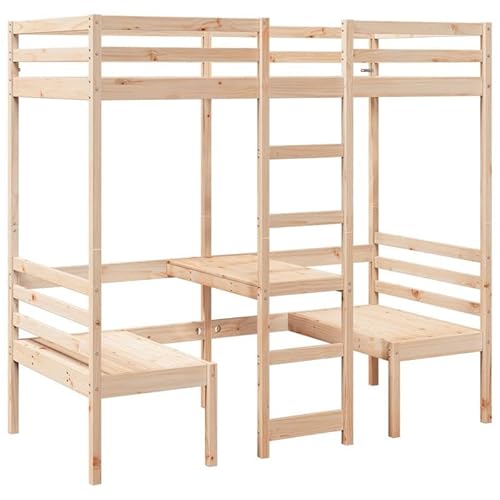 Eleganz Hochbett mit Schreibtisch & 2 Stühlen | Kinder- & Jugendzimmer | Massivholz Kiefer | Platzsparend & Langlebig | 75x190 cm von Eleganz