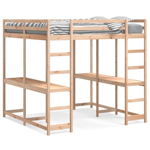 Eleganz Hochbett mit Schreibtisch & Leiter 180x200 cm aus Massivholz Kiefer - Platzsparendes Kinderzimmer-Komplettset mit Arbeitsbereich für Schüler & Teenager von Eleganz