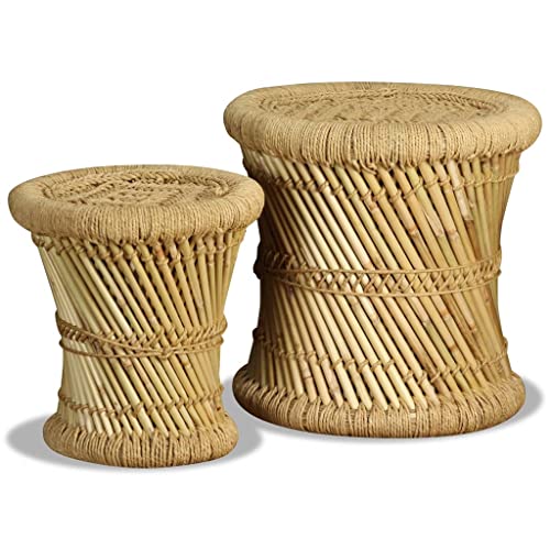 Eleganz Hocker aus Bambus und Jute, 2er Set – Natürliche Sitzhocker für Wohnzimmer, Garten oder Balkon – Umweltfreundlich, Stabil und Leicht – Perfekte Extra-Sitzgelegenheit für Gastgeber von Eleganz
