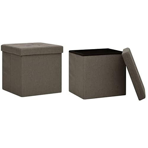 Eleganz Hocker mit Stauraum 2er Set – Braune Leinenoptik für Wohnzimmer & Schlafzimmer – Praktische Sitzbank mit Ablagefach für kleine Räume von Eleganz