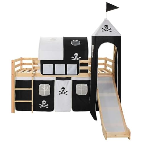 Eleganz Kinderhochbett mit Rutsche & Leiter aus Kiefernholz – 97x208cm – Sicher & Stilvoll fürs Kinderzimmer – Perfekt für kleine Räume & große Träume von Eleganz