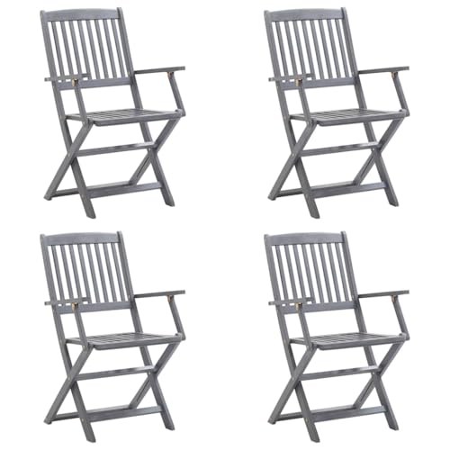 Eleganz Klappbare Gartenstühle 4 STK. mit Sitzkissen aus Massivholz Akazie - Langlebig & Komfortabel für Terrasse, Balkon und Garten von Eleganz
