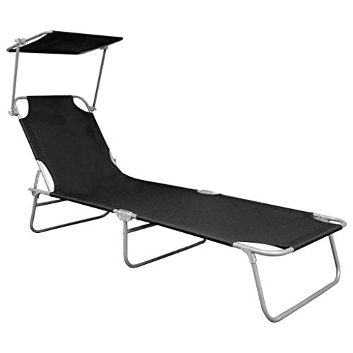 Eleganz Klappliege mit Sonnendach - Gartenbett aus pulverbeschichtetem Aluminium & 600D Polyestergewebe - Ideal für Terrasse & Garten von Eleganz