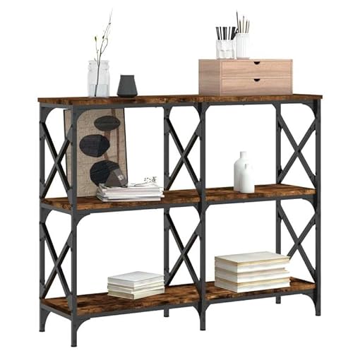 Eleganz Konsolentisch aus Räuchereiche & Stahl 100x28x80,5 cm - Moderner Sideboardersatz für Wohnzimmer, Flur oder Schlafzimmer - Stabiles Holzwerkstoff-Design für kleine Räume von Eleganz