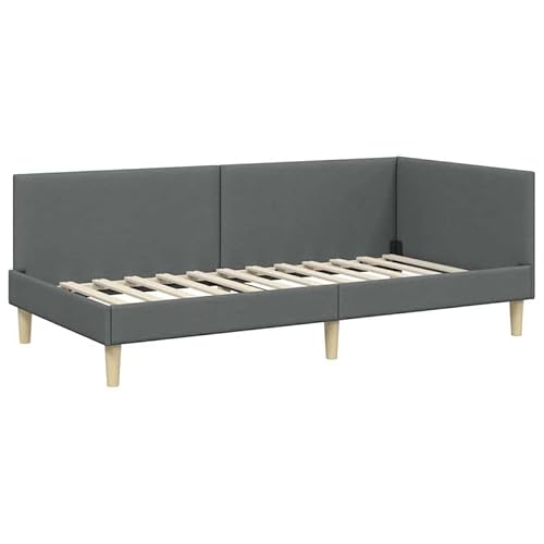 Eleganz Kopfteil Eckbettgestell Dunkelgrau 100x200 cm - Stoff und beschichtetes Holz - Modernes Design für Schlafzimmer - Platzsparende Lösung für kleine Räume Eleganz Kopfteil Eckbettgestell Dunkelgrau 100x200 cm - Stoff und beschichtetes Holz - Modernes Design für Schlafzimmer - Platzsparende Lösung für kleine Räume von Eleganz
