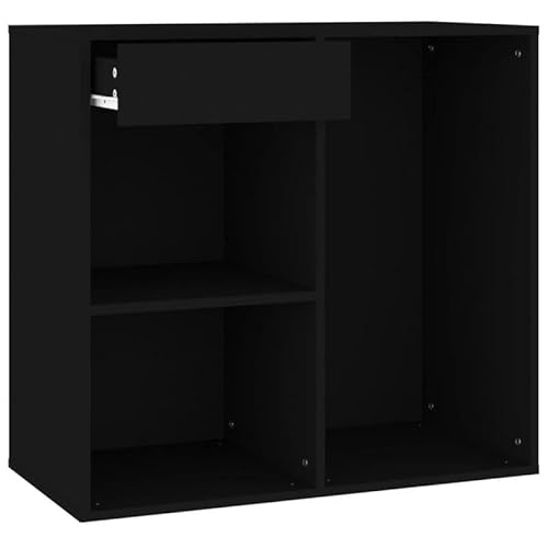 Eleganz Kosmetikschrank Schwarz 80x40x75 cm aus Holzwerkstoff - Moderner Schminktisch mit Spiegel für Schlafzimmer & Wohnzimmer, Stauraum für Kosmetik & Accessoires von Eleganz