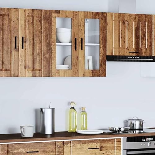 Eleganz Küchen-Hängeschrank mit Glastür in Porto Altholz-Optik - Moderner Küchenschrank aus Holzwerkstoff & Glas - Platzsparend & Stilvoll für Jede Küche von Eleganz