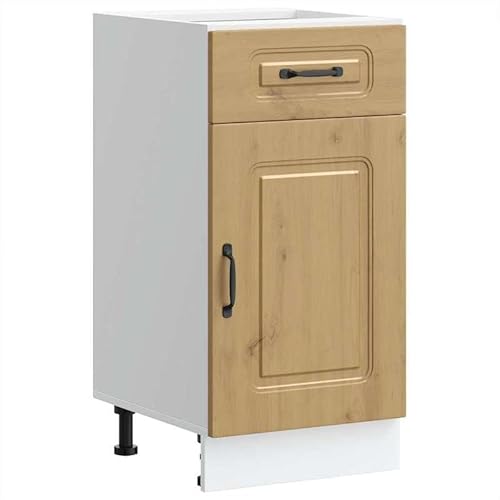 Eleganz Küchenschrank Kalmar Artisan-Eiche Holzwerkstoff - Unterbau Küchenschrank für Küchenzeile, hochwertig & stabil - Moderner Küchenunterschrank mit praktischen Fächern von Eleganz